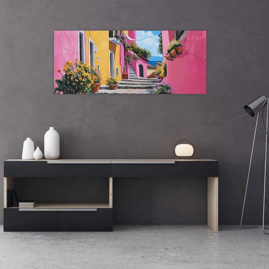 Obraz - Ružová ulička (120x50 cm)