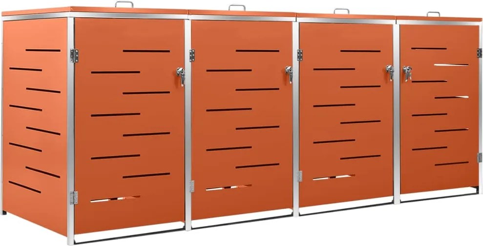 vidaXL Ohrada na 4 odpadkové koše 276,5x77,5x112,5 cm nerezová oceľ