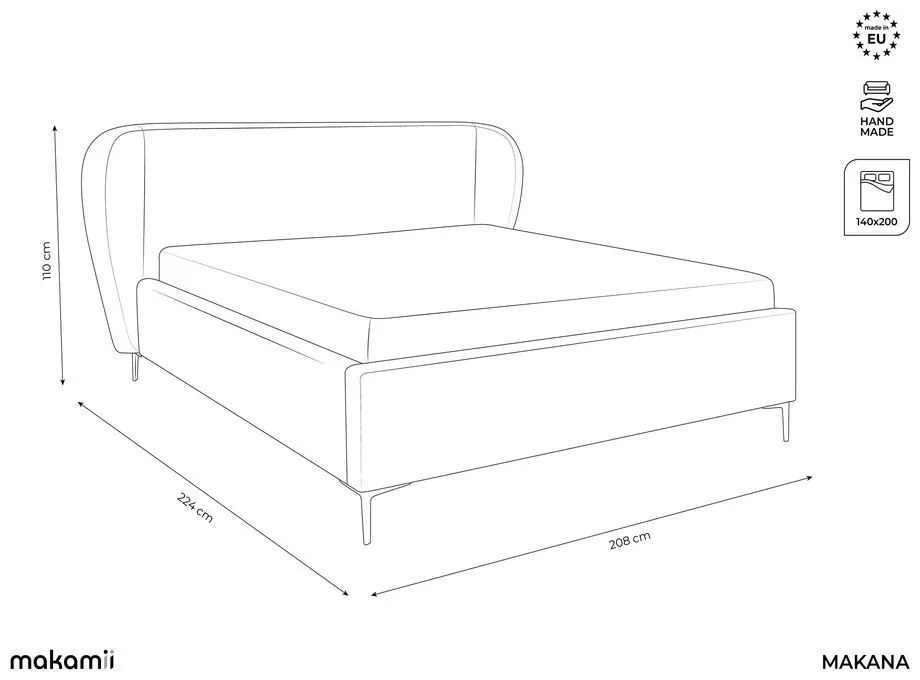 Béžová čalúnená dvojlôžková posteľ s roštom 140x200 cm Makana – Makamii