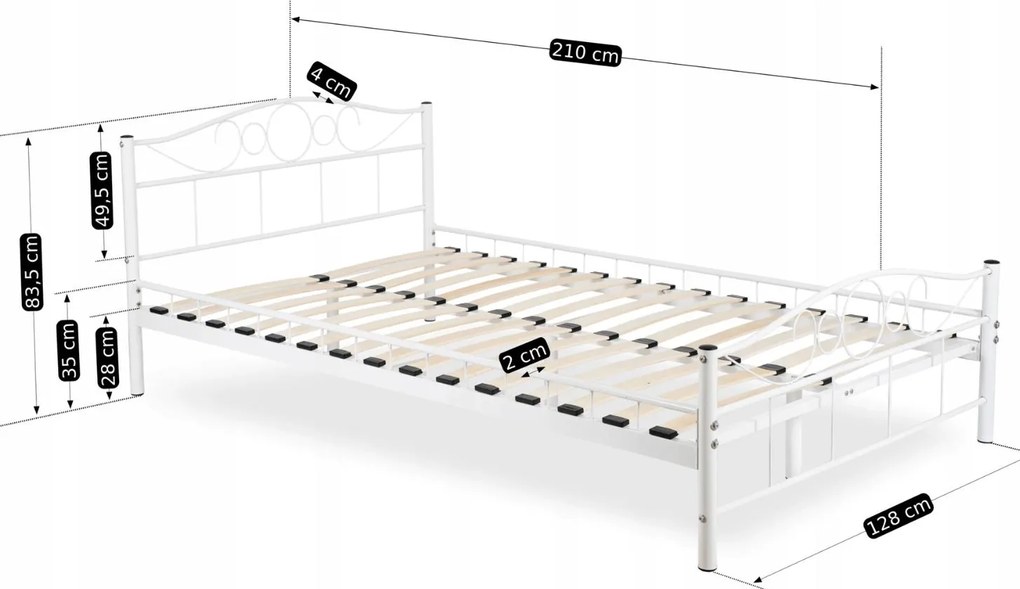 Kovová posteľ 120 cm Granjeros (biela) (s roštom). Akcia -20%. Vlastná spoľahlivá doprava až k Vám domov. 1119128