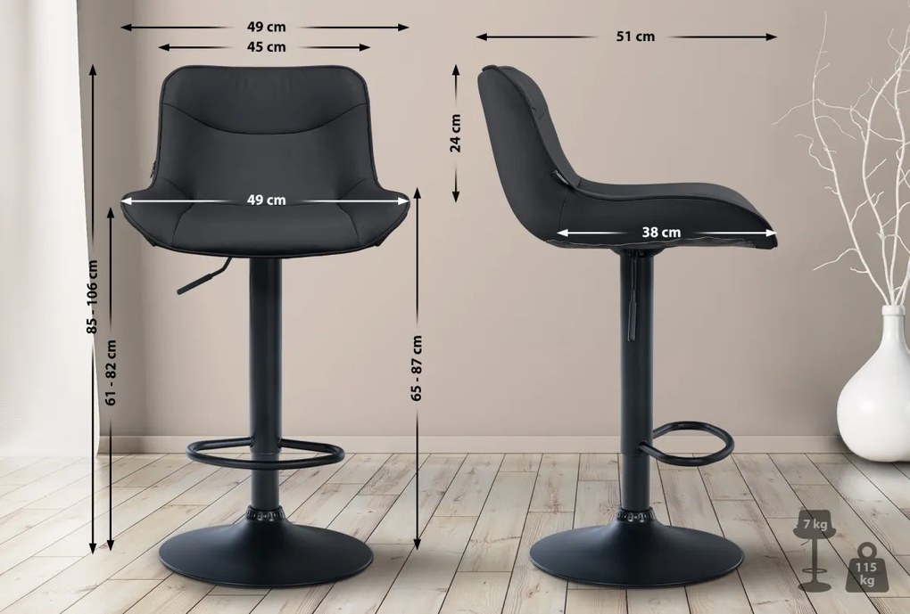 Barová stolička Vonore - koženka, čierny rám - Čierna