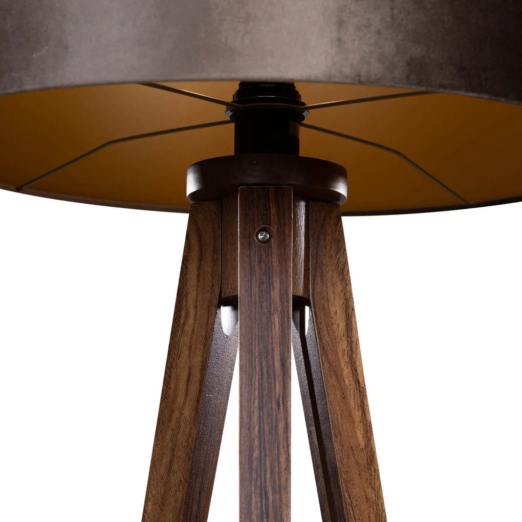 Stojacia lampa na troch nohách z orechového dreva s hnedým zamatovým tienidlom 50 cm - Tripod Classic