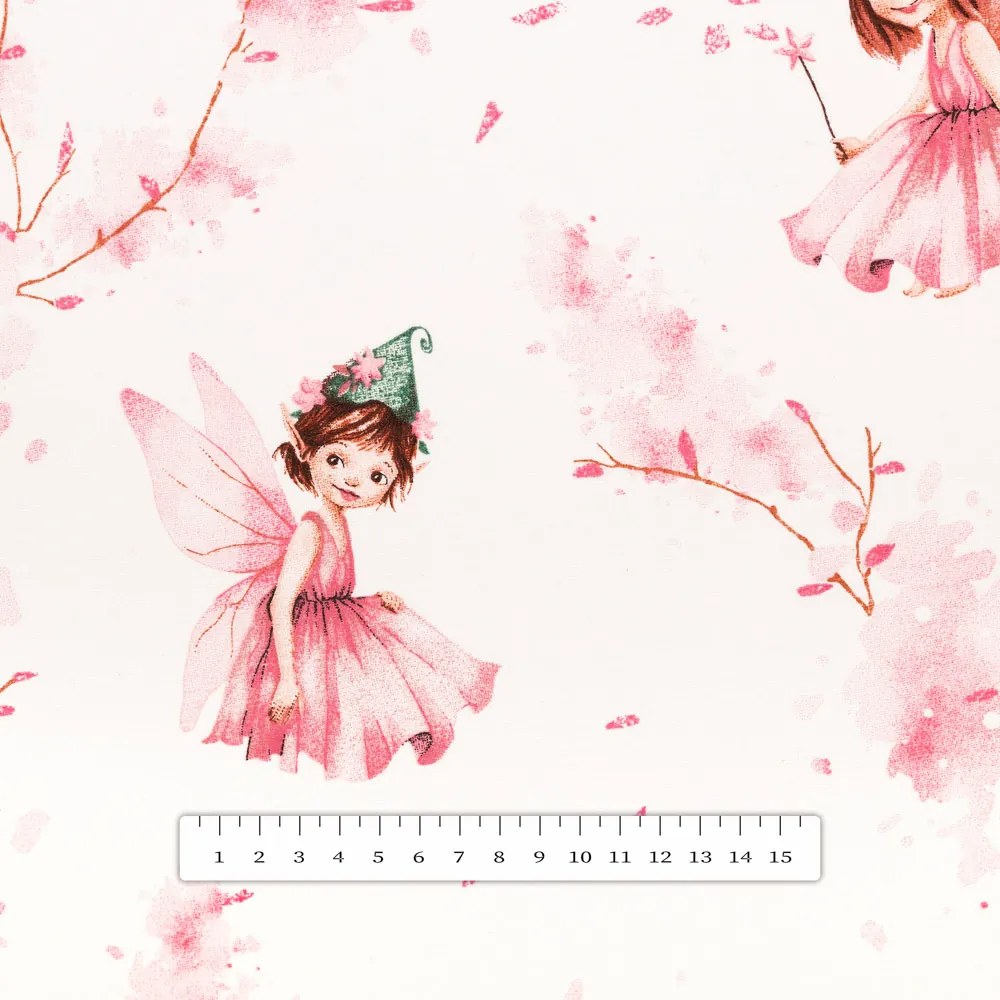 Biante Detský bavlnený behúň na stôl Sandra SA-684 Ružové víly na bielom 20x180 cm