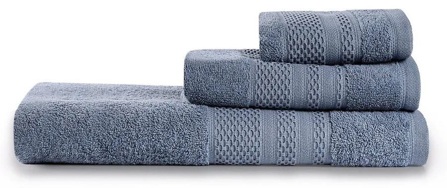 Modré froté bavlnené uteráky a osušky v súprave 3 ks Piramit – Foutastic