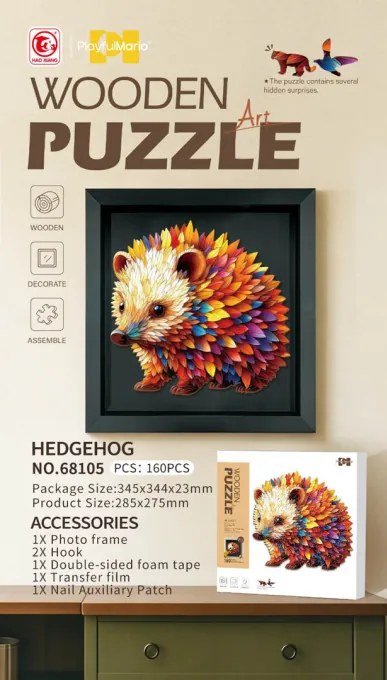 Drevené puzzle Ježko s rámikom - 160 dielikov