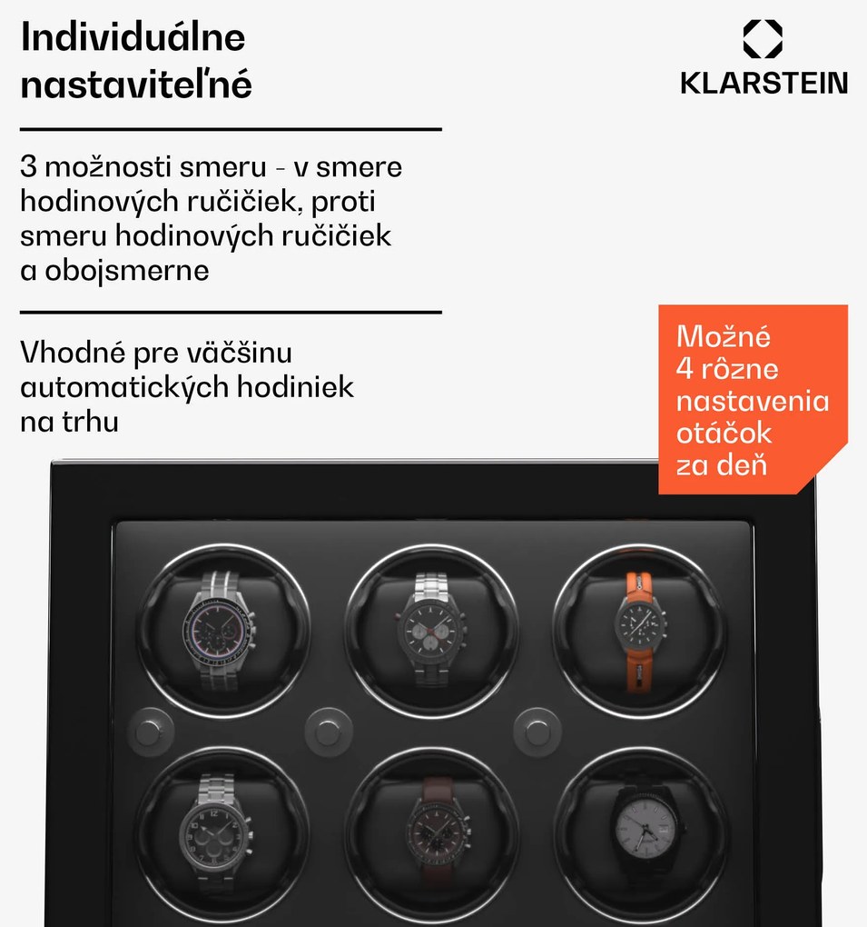Klarstein ChronoVault naťahovač hodiniek, 6+5 hodiniek, vegánsky, vysoký lesk, 4 režimy, motor Mabuchi, LED, zásuvka