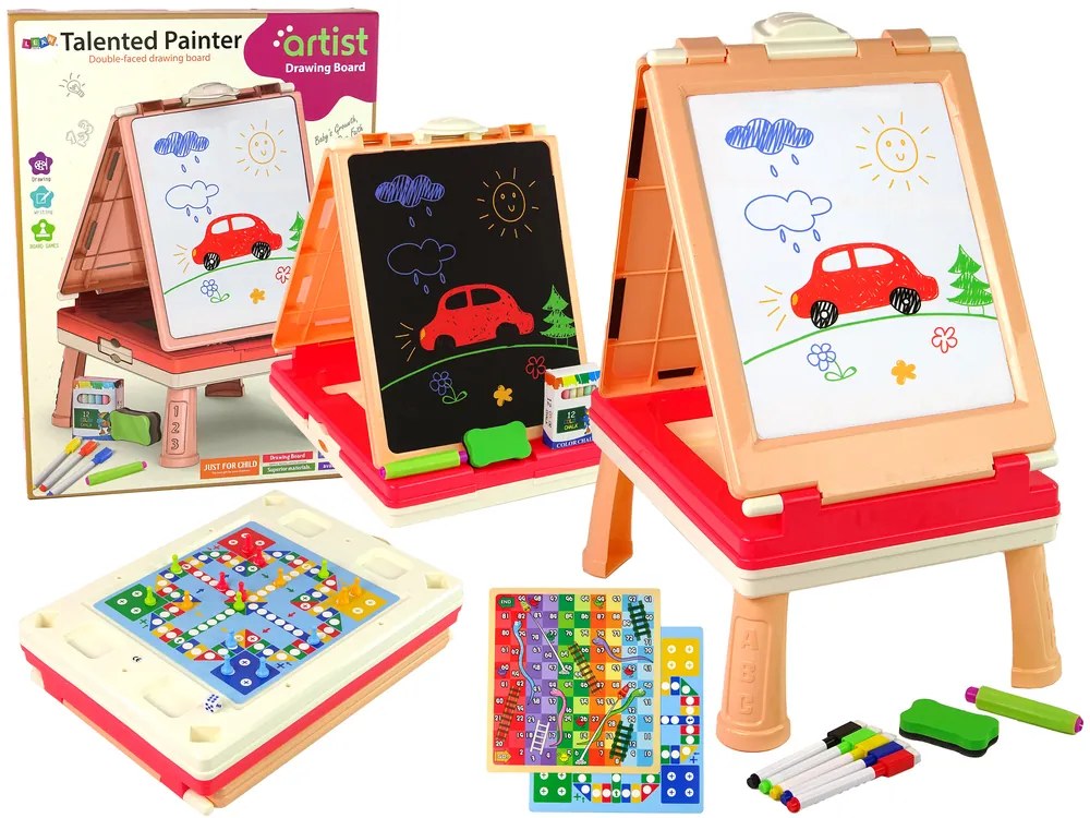 LEAN TOYS Multifunkčná obojstranná tabuľa 3v1
