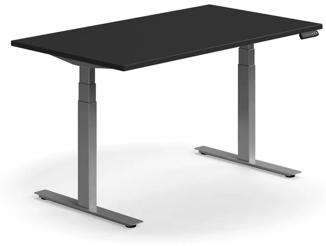 Výškovo nastaviteľný stôl QBUS, rovný, 1400x800 mm, strieborný rám, čierna