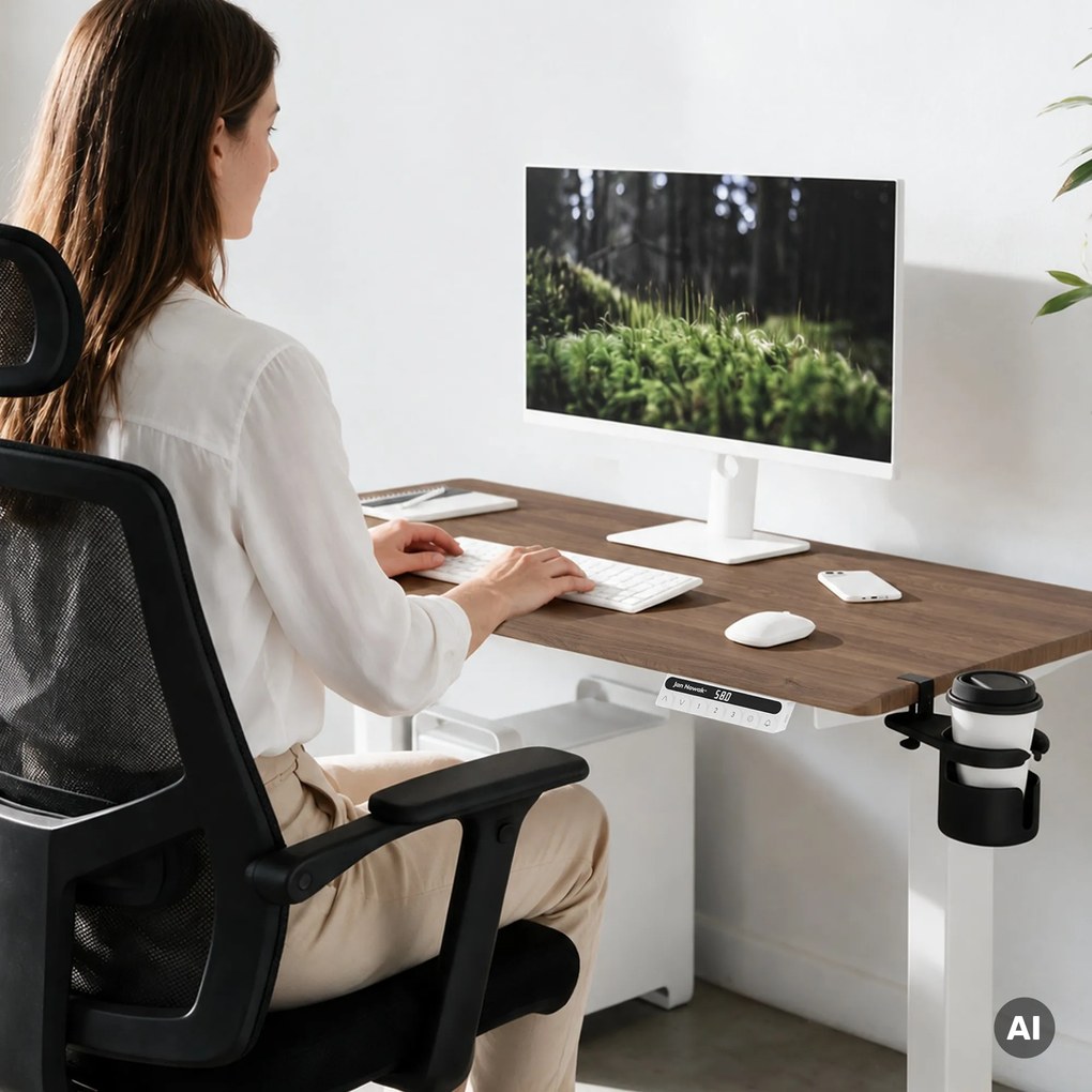 Elektrický stôl s nastaviteľnou výškou ergonomický biely/orech,1200x600 mm: ARIA