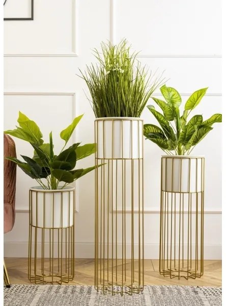 Kovový kvetináč LOFT 70x20 cm zlatá/biela