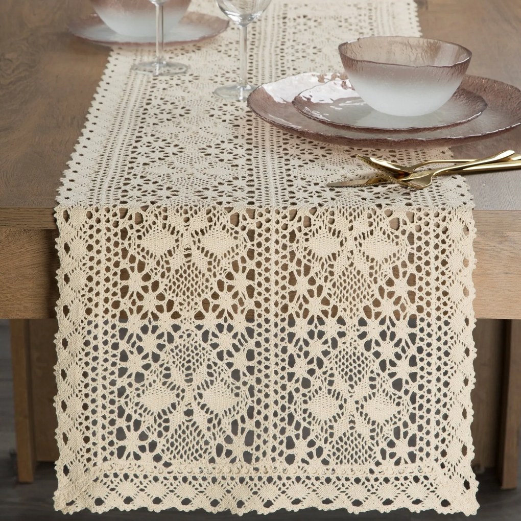EUROFIRANY AŽÚROVÝ BEHÚŇ NA STÔL MARY 40X140 CM SVETLOBÉŽOVÝ