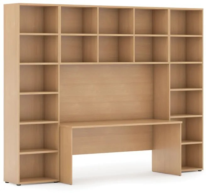 Zostavy knižníc s integrovaným stolom, vyššie, 2950 x 700/400 x 2300 mm, wenge