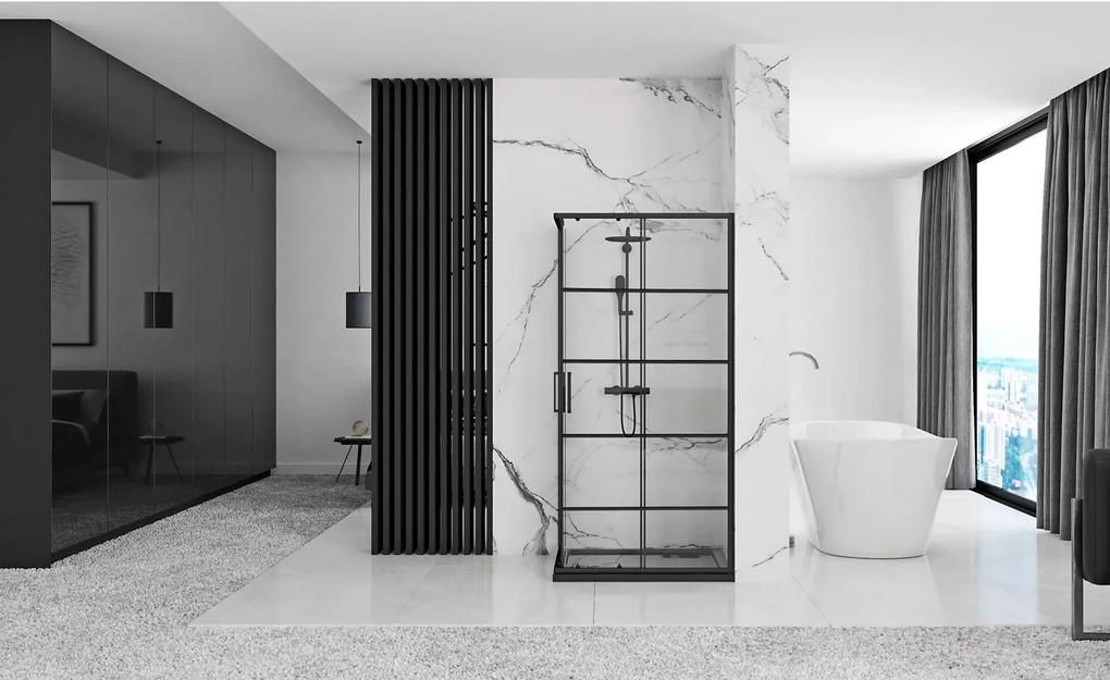 Rea Concept, sprchový kút s posuvnými dverami 80 (dvere) x 100 (dvere) x 190 cm, 5 mm číre sklo, čierny profil, REA-K6389