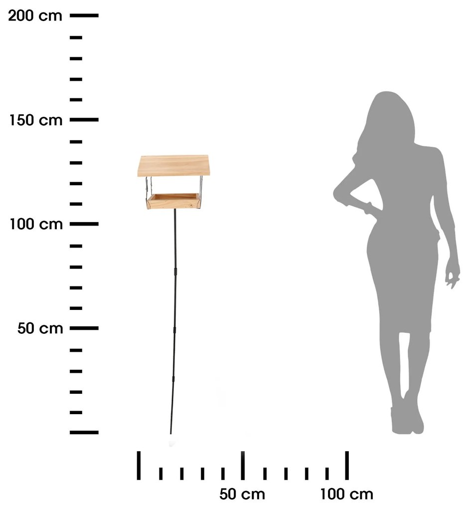 Zapichovacie kŕmidlo pre vtáky Rhi, 131,5x24,5x24,5 cm, drevo/kov, hnedá