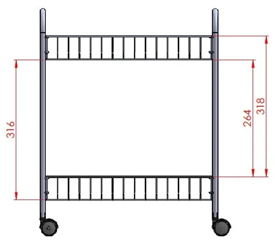 Pojazdný dvojposchodový regál Metaltex Greg, dĺžka 41 cm