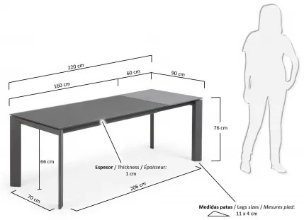 AXIS GLASS GREY rozkladací jedálenský stôl 160 (220) cm