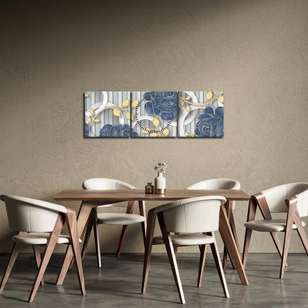 Obraz - Ruže a kruhy (s hodinami) (90x30 cm)