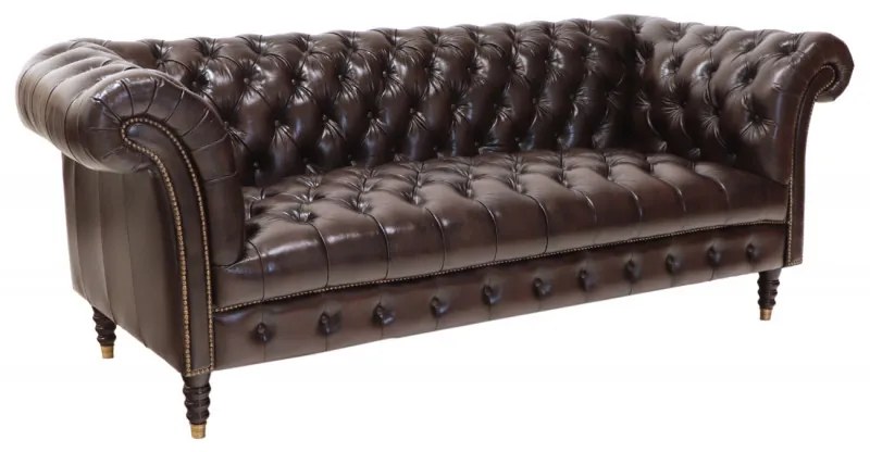 Pohovka trojmiestna Chesterfield Bath z pravej hovädzej kože Brown Brown