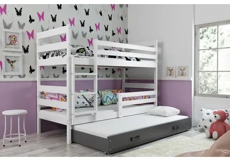 Detská poschodová posteľ s výsuvnou posteľou ERYK 190x80 cm Sivá Biela
