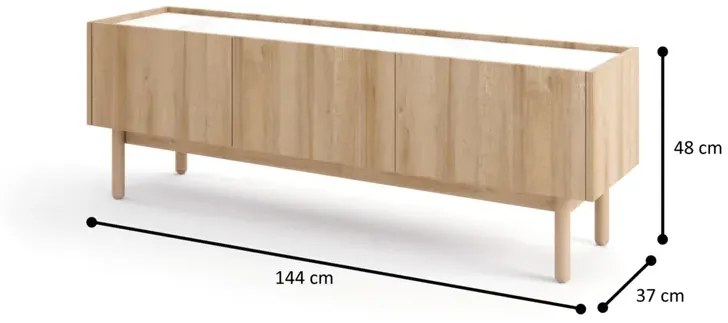 TV stolík Boho La 144 cm dub riviera/biely mramor