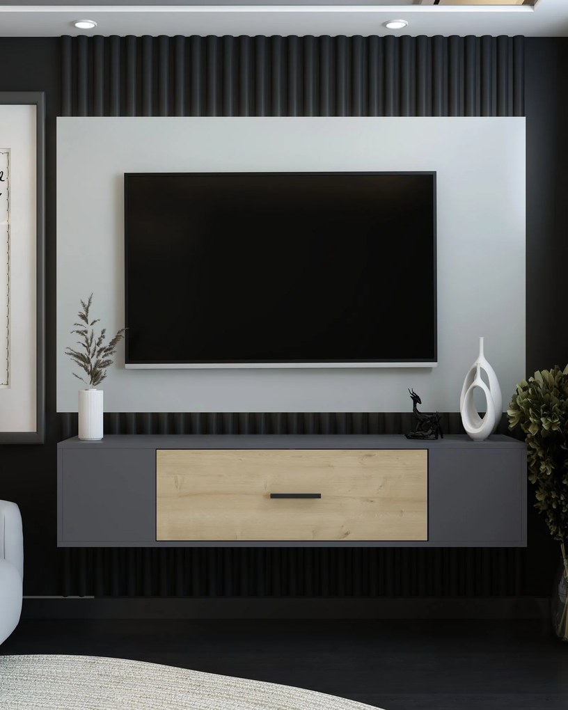 TV stolík/skrinka Kondor (antracit + dub zafírový). Akcia -16%. Vlastná spoľahlivá doprava až k Vám domov. 1127726