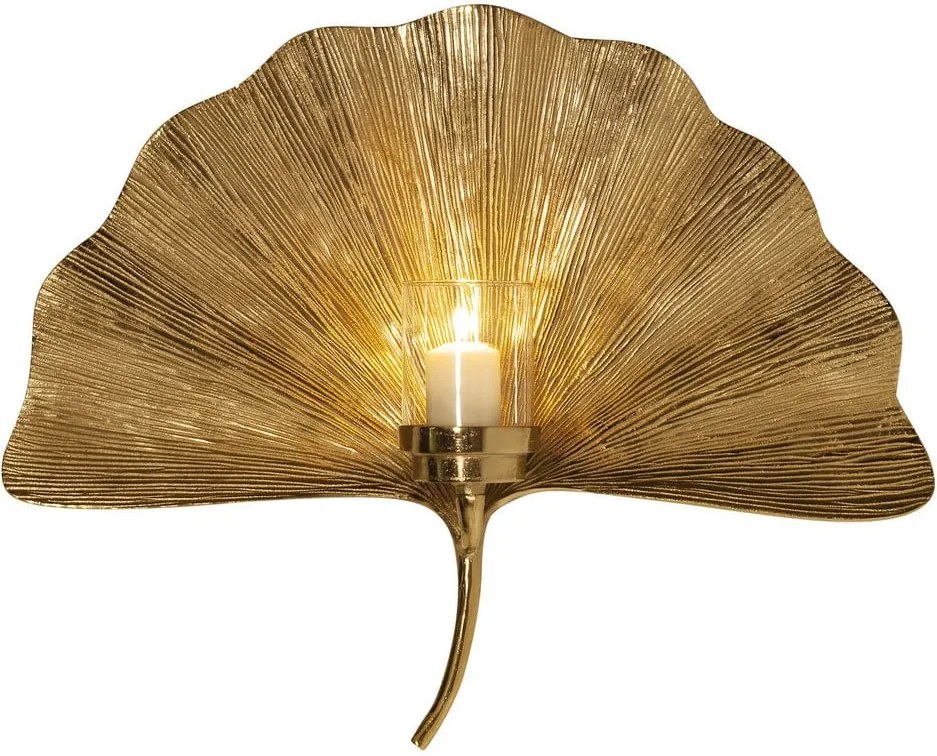 Nástenný svietnik v zlatej farbe Kare Design Ginkgo Leaf, 60 cm