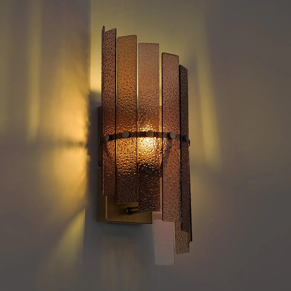 Dizajnová nástenná lampa tmavobronzová s jantárovým sklom - Versailles