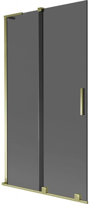 Mexen Velar L, 2-krídlová posuvná vaňová zástena 100 x 150 cm, 8mm šedé sklo, zlatá lesklá, 896-100-003-41-50