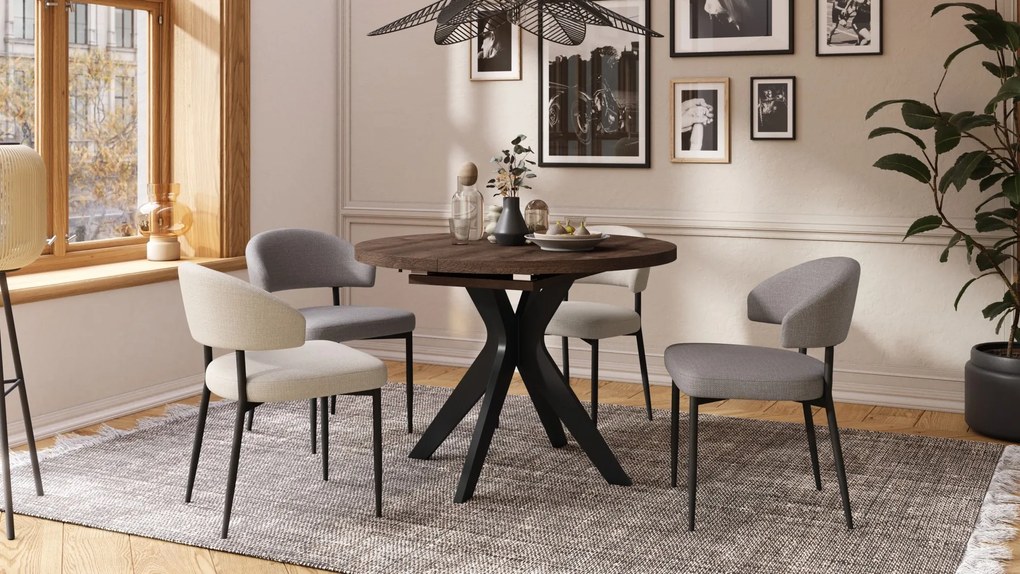 RENZO Hnedý dub/čierna noha - OKRÚHLY STÔL Ø110 ROZKLADACÍ DO 180 cm | DO KUCHYNE JEDÁLNE OBÝVAČKY RETRO