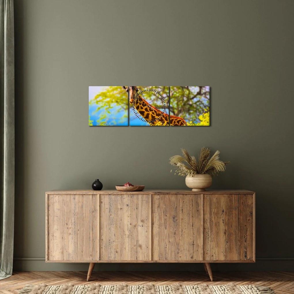 Obraz žirafy v Afrike (s hodinami) (90x30 cm)