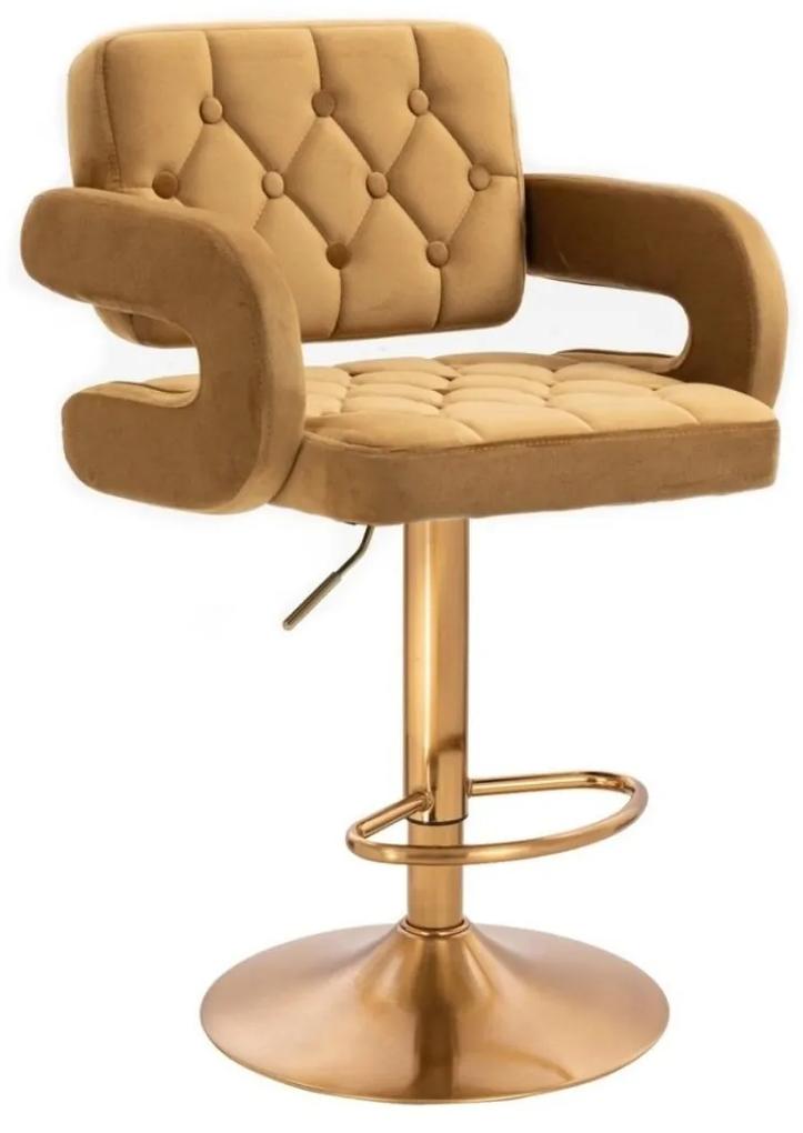 LuxuryForm Barová stolička ADRIA VELUR na zlatom tanieri - hnedá