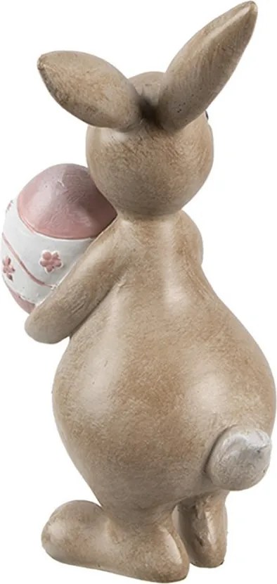 Dekorácia hnedý králik s ružovým vajíčkom - 6*9*15 cm
