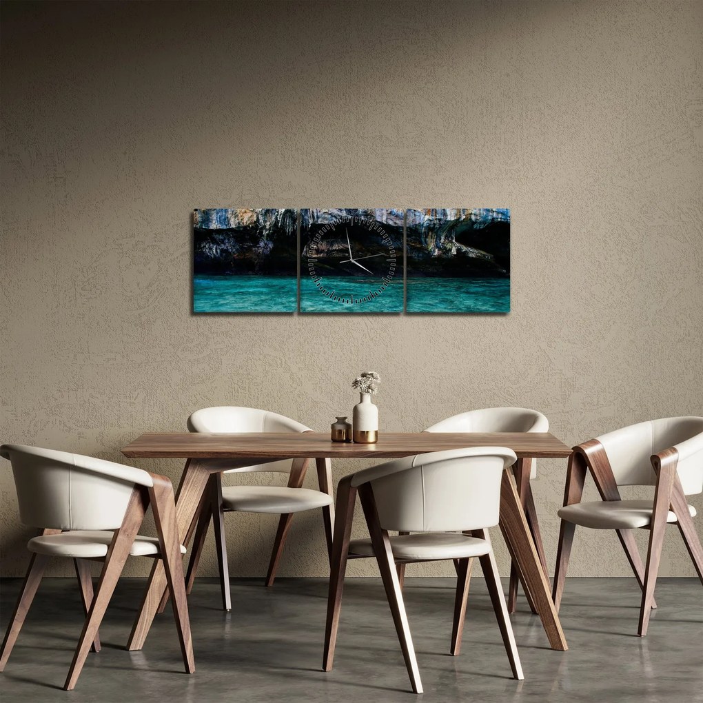 Obraz vody a skál (s hodinami) (90x30 cm)