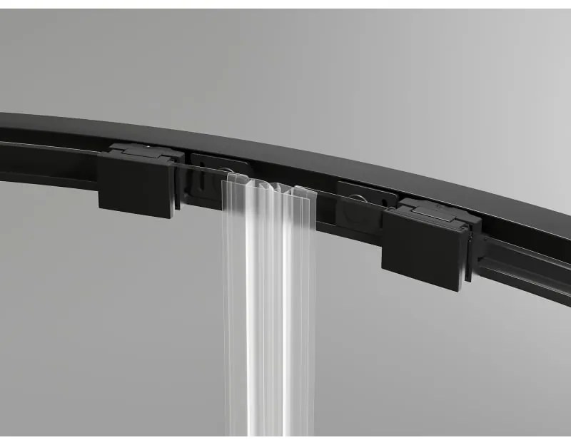 Mexen Exo, asymetrický sprchový kút s posuvnými dverami 90 x 90 cm, 6mm číre sklo, čierny profil, 8132-090-090-70-00