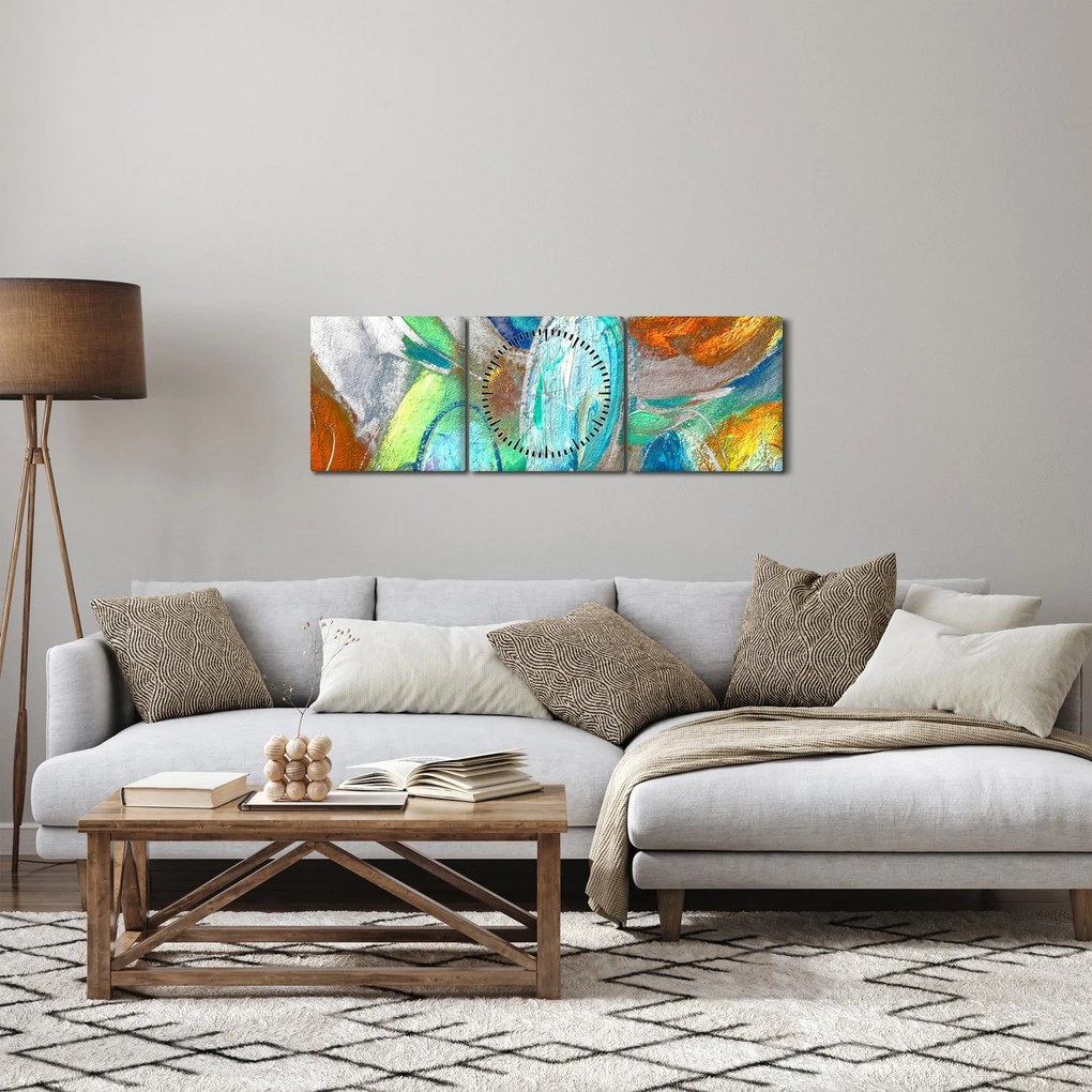 Obraz - Farebná abstrakcia (s hodinami) (90x30 cm)