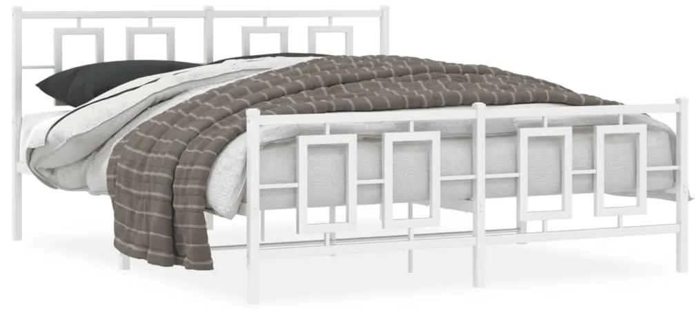 Kovový rám postele s čelom a podnožkou biely 160x200 cm 374311