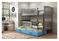 Detská poschodová posteľ KUBUS s výsuvnou posteľou 80x190 cm - grafit Modrá
