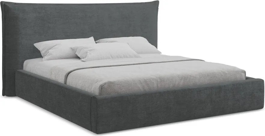 Tmavosivá čalúnená dvojlôžková posteľ s úložným priestorom s roštom 160x200 cm Esala – Makamii