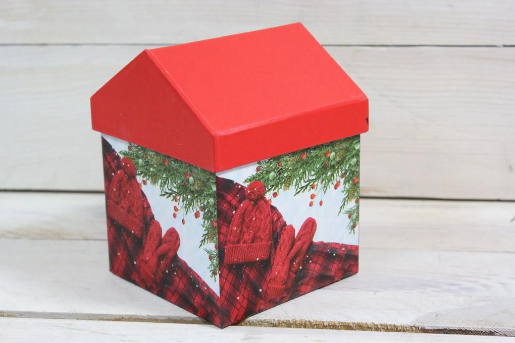 Ozdobná krabica domček s vianočným motívom 1. (10x13x10 cm)