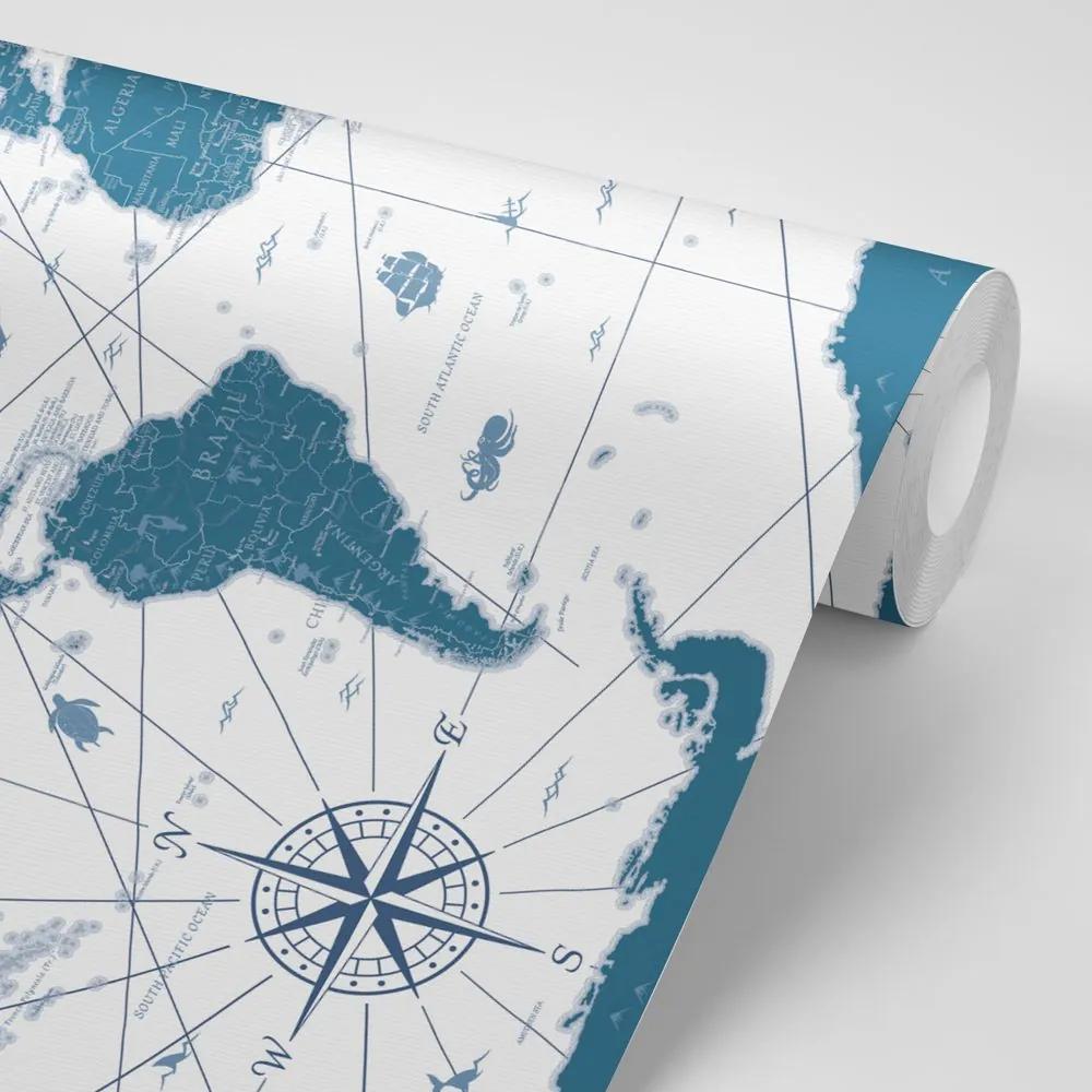 Samolepiaca tapeta mapa sveta s historickým nádychom v modrom prevedení