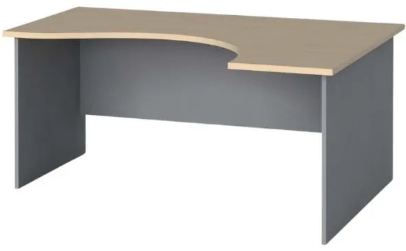 Rohový kancelársky pracovný stôl, zaoblený 160x120 cm, sivá / breza, pravý