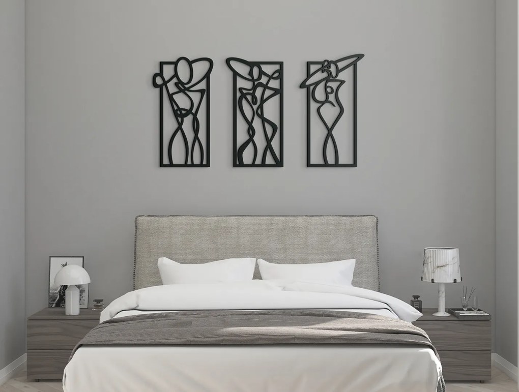 drevko 3-dielny avantgardný obraz 3 dámy Rozmer obrazu: 34,5 x 65 cm, Farba dekorácie: Čierna