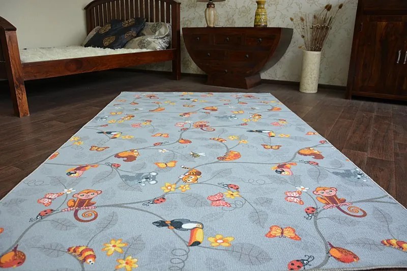 Detský koberec VESELÁ ZVIERATKÁ - sivý