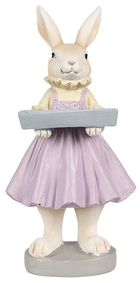Dekorácia králičia slečna vo fialovej sukni s táckou  - 10*8*20 cm