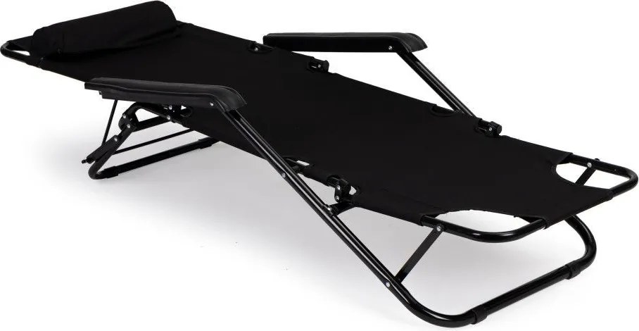 Ležadlo s opierkou hlavy, skladacia konštrukcia, čierne