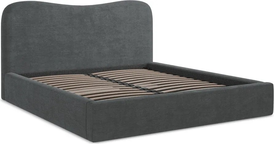 Tmavosivá čalúnená dvojlôžková posteľ s úložným priestorom s roštom 140x200 cm Kahai – Makamii