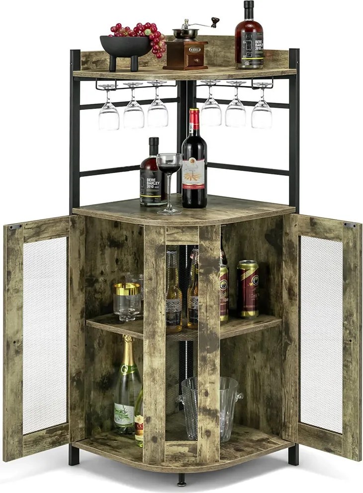 Rohový barový kabinet s držiakom na poháre