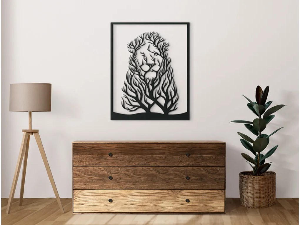 drevko 3D obraz na stenu Lev a stromy Rozmer obrazu: 40,5 x 32,5 cm, Farba dekorácie: Čierna