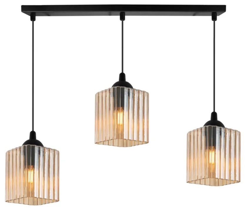 Závesné svietidlo Riffle Square, 3x medové sklenené tienidlo, b