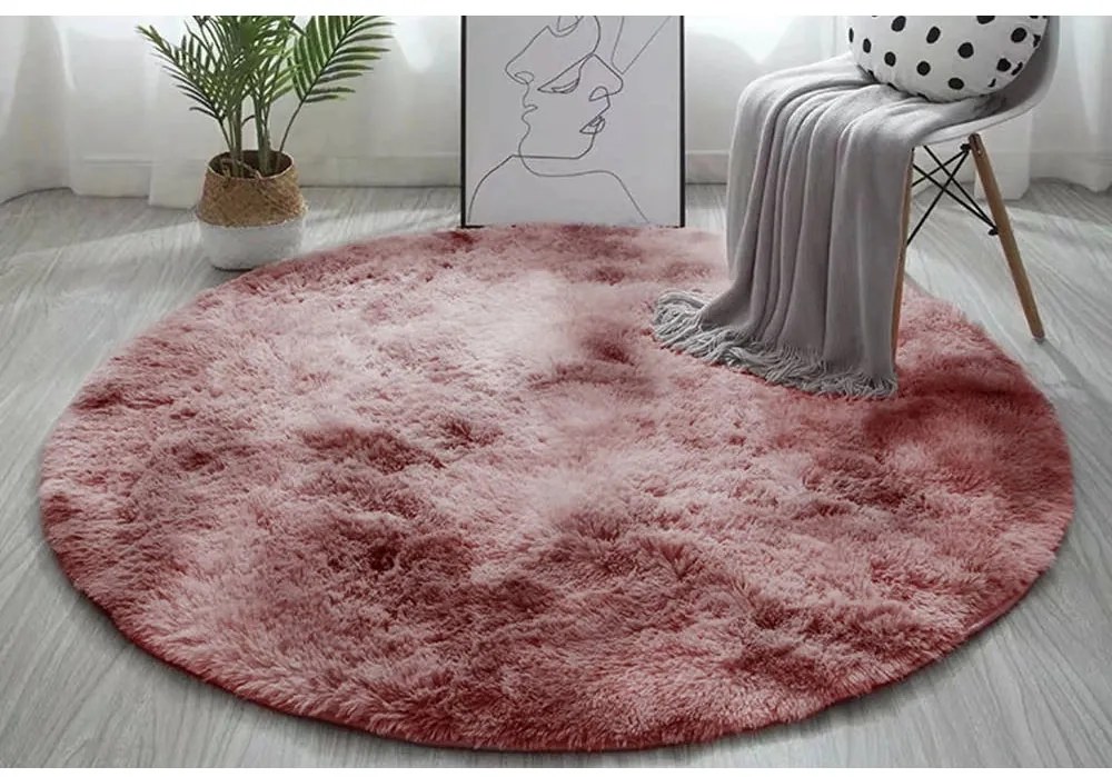 Ružový okrúhly shaggy koberec Ombre Rozmer: 120 cm